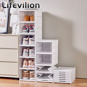 6 Layers Shoes Box Foldable Transparent Sneaker Shoe Storage Organizers Box Stackable Dustproof High-top Cabinet Shoe Rack Shelf 240130