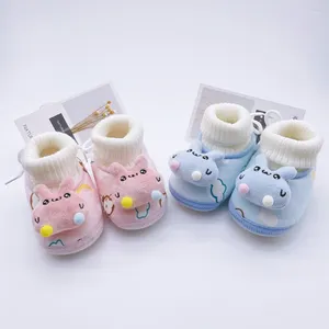 Зимние детские однотонные хлопковые ботинки с милым плюшевым мультяшным декором, нескользящая теплая повседневная обувь для новорожденных на мягкой подошве для младенцев, От 0 до 18 месяцев