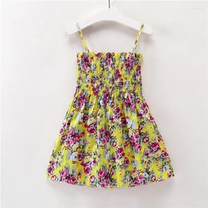 Платья для девочек, детское платье, лето 2024, детская повседневная одежда без рукавов с подтяжками для девочек, хлопковая одежда принцессы с цветочным принтом