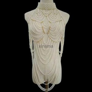 Inne zestawy biżuterii łańcuch ciała biżuteria seksowna bikini łańcuch talii Pearl Body łańcuch stanika dla kobiet Pearl talia Hain YQ240204