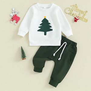 Kleidungsstücke Citgeautumn Weihnachten Kleinkindjungen Outfits Baumsticke Langarm Sweatshirts und feste Farbhosen Weihnachtskleidung Set