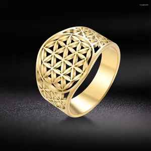 Cluster-Ringe MyShape Blume des Lebens Mandala Filigraner Ring Hochzeit Großes Band Edelstahl Goldfarbe gefüllt Mode Größe 7 8 9