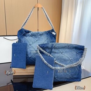 22 Garbage Bag Designer Damen Umhängetasche Denim Diamond Check Silberbeschläge Metallverschluss Luxushandtasche Matelasse Kette Umhängetasche Sacoche Flughafengeldbörse 30/35 cm