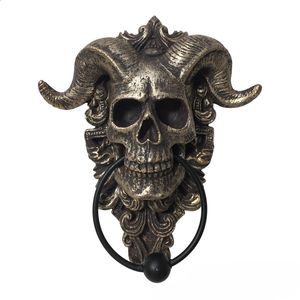 Harts Ghost Door Knocker Ram Horns Skull Statue Hanging Craft Porch Doar Handtag Pull Ring Outdoor Wall Decoration Accessories 240130