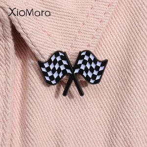 Brooches Chequered Racing Flag Enamel Pin Checkered Crossed Race Sign Brooch Lapel Backpack Badge Jewelry Decoration For Friends