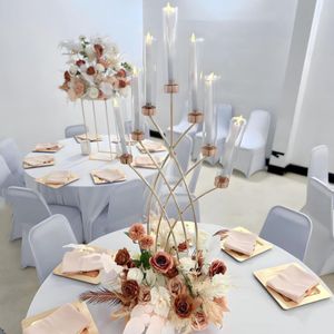 Candelabro per matrimonio a 7 bracci Portacandele in metallo dorato acrilico per la decorazione di nozze Composizioni floreali per matrimoni Fiori decorativi artificiali per matrimonio 443