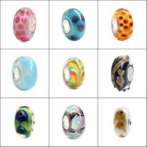 Loose Gemstones 925 Sterling Silver Large Hole Colorful 3D Flowers Murano Glass Charm Beads Fit European Bracelet Jewelry