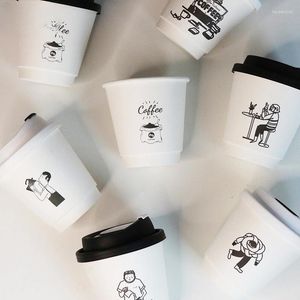 Tazze usa e getta Cannucce Caffè Bevanda Bicchiere di carta addensato con coperchio Imballaggio da asporto Plastica a prova di perdite per uso domestico