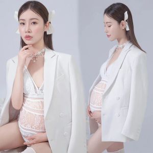 Dresses White Lace Fancy Maternity bodysuit+coat hotography Pregnancy Shoot Dresses Clothes Pregnant Women Sexy Maxi Gown Photo Props