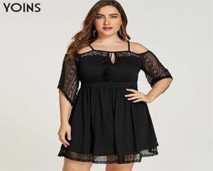 YOINS 2020 Primavera Inverno Abito da donna Elegante Plus Size Spaghetti Strap Tieup Freddo Abito in pizzo con spalle scoperte Abiti da festa sexy Y22965296