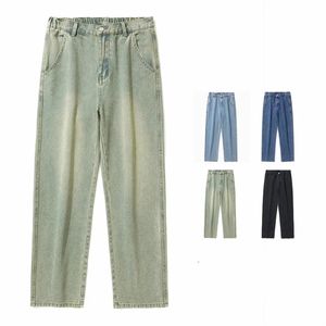 Summer American Style Vintage Do Old Baggy Jeans Men Women Streetwear Straight Wide Leg Elastic Waist Casual Brand Denim Pants 240122