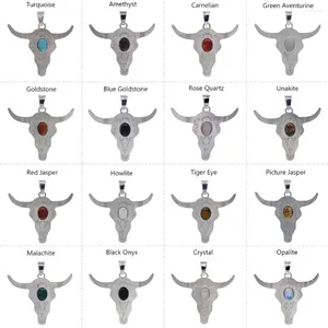 Pendant Necklaces Natural Stone Head Bull Necklace Cattle Charm Bead Longhorn Pendants For Jewelry Lol Choker