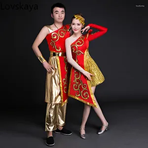 Palco desgaste étnico estilo chinês cintura tambor água dança roupas homens e mulheres adulto moderno trajes yangko