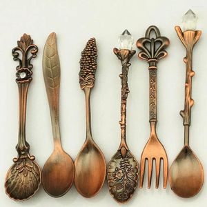 Spoons 2024 6pcs Bronze Carved Eco-Friendly Small Tea Coffee Food Fork Mixing Scoop