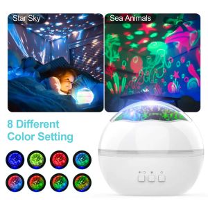 Stelle colorate Proiettore stellato Luce Mondo sottomarino Luce notturna a LED Proiettore rotante a 8 colori Lampada notturna USB per la camera dei bambini LL