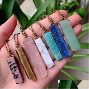 Pendant Necklaces Natural Stone Mineral Irregar Rec Quartz Pendum Amazonite Tiger Eye Lapsi Pink Crystal Drop Delivery Jewelry Pendant Ot3Kv