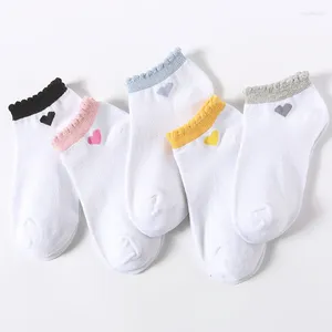 Women Socks 5 par /Lot Women's Short Set Kawaii Söt kärlek Hjärtko uttryck Fruit Rabbit Bear Tiger Print julår gåva