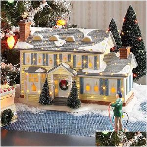 Decorazioni natalizie Edificio illuminato Natale Babbo Natale Auto Casa Villaggio Vacanze Garage Decorazione Griswold Villa Home Desk Dhvnx