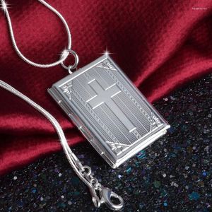 Chains Lower Price Sier Needle Square Shape Carve Cross Locket Po Pendant Necklace Lovers Charms Gift El Collar Jewelry