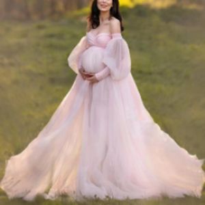 Sukienki różowe urocze sukienki macierzyńskie do sesji zdjęciowej bez ramiączki baby shower wieczorna suknia Seksowna w ciąży ubrania ciążowe