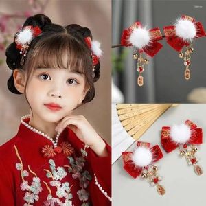 Haarschmuck Chinesisches Jahr Plüschball Kinder Rote Schleife Haarnadel Mädchen Tang-Anzug Quaste Clip Hanfu Kopfschmuck