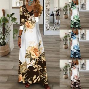 Casual Dresses Autumn And Winter Women's 2024 Fashion Printed Button Long Sleeve A-Line Dress Sexy V-Neck Plus Size Loose Fit S-5XL