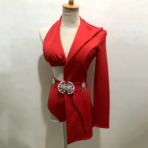 Scen Wear Red Black Asymmetric Blazer Bikini Dance Outfit Nightclub Bar Singer Dancer Women Sexig Team Performance Party Costume