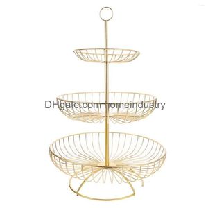 Dinnerware Sets Metal Fruit Basket Kitchen Accessories For Vegetable Storage Bread Rack Layer Family Drop Delivery Dhnrf