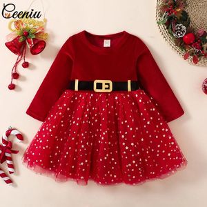 Flicka klänningar ceeniu 1-5 år jul för rött sammet år klänning flickor shinny prinsessa kväll baby dräkt