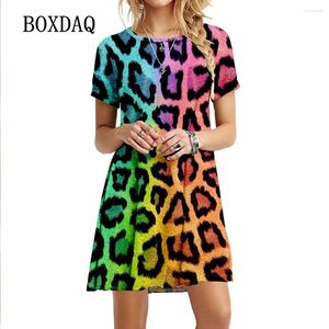 Lässige Kleider Leopard Damen Kleid Farbverlauf Druck Sommer Kurzarm Einfache Lose Weibliche Party Vestidos Elegant