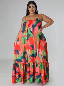 5xl 4xl artı boyutu giysiler elbiseler kadınlar basamaklı fırfır elbiseleri yaz sonbahar basılı gevşek sokak tarzı gündelik büyük boyutu maxi elbise 240202