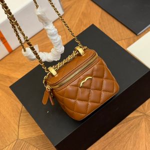 11.9CM Designer Makeup Bag Women Three Styles Brown Trend Coin Purse Leather Diamond Lattice Gold Hardware Shoulder Bag Adjustable Chain Luxury Handbag Underarm Bag