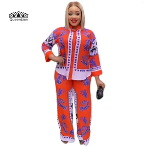 Abbigliamento etnico Elegante camicetta africana in chiffon e pantaloni larghi: completo perfetto per le donne alla moda