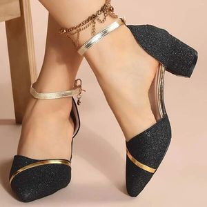Sandalet kadınları düşük orta kare ayak bileği kayışı sandal ofis bayanlar sivri ayak ayak ayakkabıları kadınlar için tıknaz topuklular düğün boyutu 11