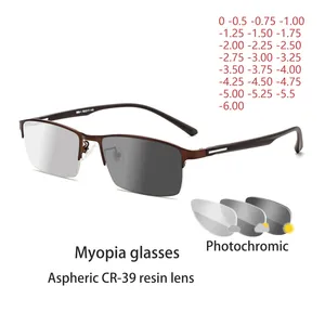 Sunglasses Pochromic Chameleon Lens Myopia Blue Light Blocking Men's Computer Glasses Game For Sight -0.50 -0.75 -175 -2.5-6