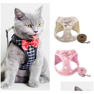 Coleiras de cachorro trelas âncora gato arnês e trela conjunto ajustável peito cinta colete com sino fita arco andando chumbo para gatinho cachorrinho dhfwh