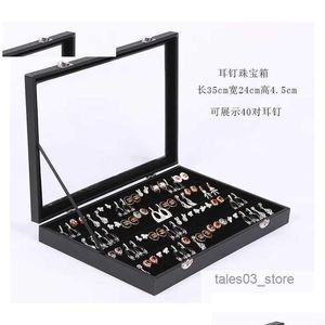 Jewelry Boxes Black Belt Pearl Treasure Storage Box Display Glass Er Ring Stackable Top With Lock Drop Delivery Dhncs