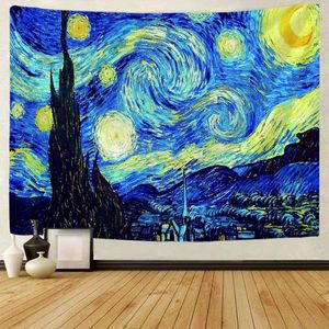 Tapestries Van Gogh Oil Painting Tapestry Home Art Decoration Large Wall Hanging Starry Sky Cloth Bedroom Blanket