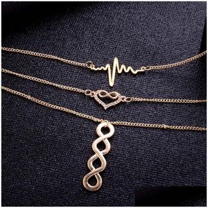Chokers Mti-camada colar eletrocardiograma colar sorte 8 borla gota entrega jóias colares pingentes dhkkg