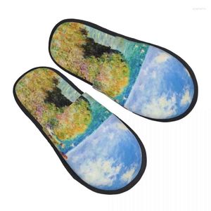 Chinelos Claude Monet Pintura Convidado para Quarto Mulheres Impressão Personalizada The Cliff Walk em Pourville House Slipper