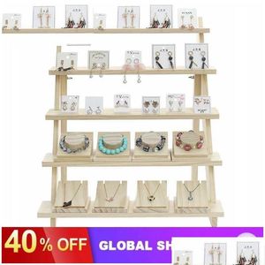 Jewelry Boxes 2 Layer Wooden Ear Stud Holder Earring Stand Display Rack Luxury Tower Card Drop Delivery Dhsxj