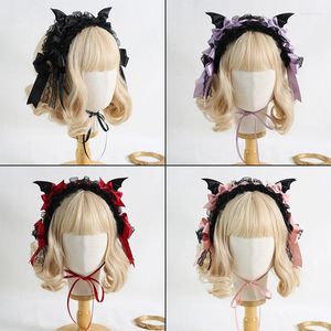 Fontes de festa gótico preto morcego mal hairpin bandana halloween cosplay enfeites de cabelo clipe de renda menina feminino lolita acessórios