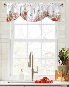 Curtain Sea Life Seahorse Coral Summer Short Window Adjustable Tie Up Valance For Living Room Kitchen Drapes