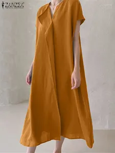 Casual Kleider ZANZEA Urlaub Kurzarm Sommerkleid Frauen Einfarbig Hemd Koreanische Mode O Neck Midi 2024 Sommer Übergroßen