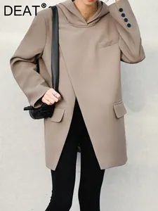 Kadın Suit Deat Fashion Blazer kazak kapşonlu düzensiz ön bölünmüş tasarımcı düz renkli takım elbise ceketleri yaz 2024 gelgit 17A9466