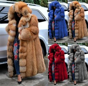 YSKKT Faux Fur Płaszcz Kobiety zagęścić jesień zimowy ciepły płaszcz z kapturem Super długie płaszcze Oważne damskie płaszcze i kurtki plus rozmiar LJ21817769