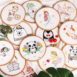 Konst och hantverk Cartoon Animal Diy Easy Embroidery Kit för nybörjare Tryckt mönster Cross Stitch Set Needwork Hoop Hoop Handgjorda sykonst