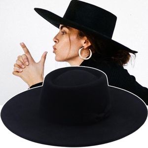 Stingy Brim Chapéus Mulheres Outono Inverno Sólido Panamá Largo Bow-nó Felted Homens Caps Formal Britânico Vintage Clássico Preto Fedora331y