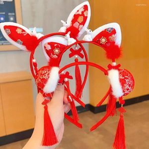 Hair Accessories Hoop Chinese Year Headwear Fashion Style Tassel Hanfu Red Bow Hairband Girls