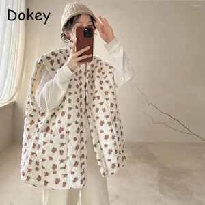 Women's Vests Vintage Flower Print Sleeveless Cotton Vest For Women Loose Oversize Quilted Jacket Thick Warm Casual Coat Girls Japanese